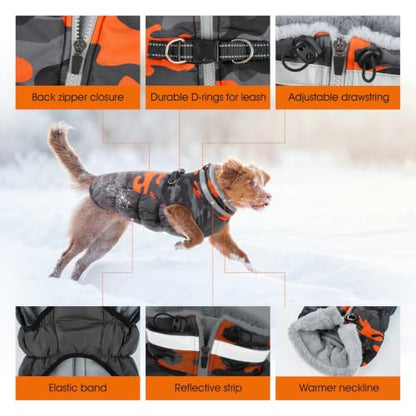 Lelepet Dog Winter Coat with Harness, Waterproof Reflective Camo Jacket - color: Black Camo, size: X-Small
