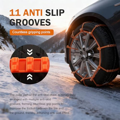 12 PCS Car Snow Tire Chains, Spiral Anti-skid Traction Straps, Portable Adjustable Zip Tie Tire Chain for Winter, Ice & Sand & Mud Emergency Accessory for Cars SUVs Trucks (Orange)