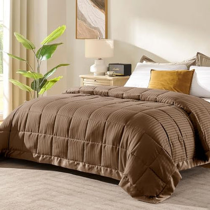 downluxe King Size Blanket with Satin Trim, Lightweight Down Alternative King Blanket for All Season, Machine Washable (Brown, 108 x 90 Inch) - color: Brown, size: King