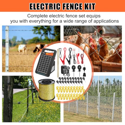 Relaxweex Solar Electric Fence Charger Kit, 10 Miles 0.18j Output, 24/7 Protection with 3366ft Polywire, 60 Insulators & Grounding Rod, All-in-one Electric Fencing for Livestock, Horse, Cattle, Garden