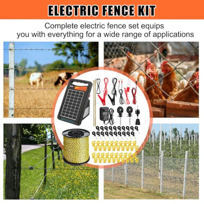 Relaxweex Solar Electric Fence Charger Kit, 10 Miles 0.18j Output, 24/7 Protection with 3366ft Polywire, 60 Insulators & Grounding Rod, All-in-one Electric Fencing for Livestock, Horse, Cattle, Garden
