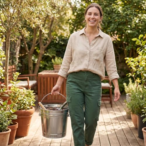 6 Gallon Galvanized Steel Storage, Steel Utility Pail, Heavy-Duty Metal Storage Bucket with Wire Bail Handle, for Bird Seed, Pet Food, Charcoal, and Yard Waste