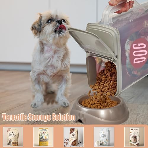 Buddeez Pet Food Storage Container - 8 Quart Capacity Dog / Cat Food & Bird Seed Container with Durable EZ Grip Handle, Flip Gray Lid (includes 1 Cup Clear Scoop) | Durable dry-food storage, For dog food, cat food or bird seed, Includes scoop, desk pet co
