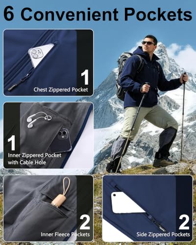 Outdoor Ventures Men's Softshell Jacket Waterproof Fleece Rain Shell Coat - color: Blue, size: Small