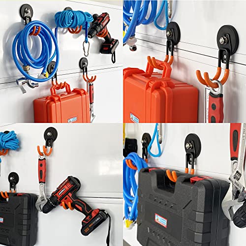 ULIBERMAGNET Garage Strong Magnetic Hooks, 2 Pack Heavy Duty Large J Hooks with Magnet, Anti-Slip Coating Magnet Hooks for Garden Tools, Ropes,Drill - style: 2.59" Strong Medium J Orange 2PC
