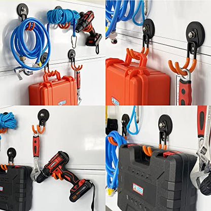 ULIBERMAGNET Garage Strong Magnetic Hooks, 2 Pack Heavy Duty Large J Hooks with Magnet, Anti-Slip Coating Magnet Hooks for Garden Tools, Ropes,Drill - style: 2.59" Strong Medium J Orange 2PC