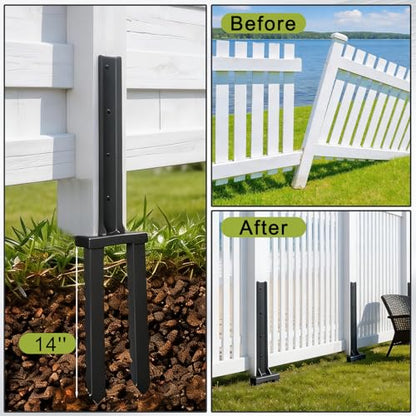 4 Pack 30" Fence Post Repair Kit for Fix 4x4|6x6 Fence Post | Wave Design Fence Post Stake Spike ,Fence Post Anchor Ground Spike for Repair Tilted/Broken Wood Fences Post - size: 4 Pcs