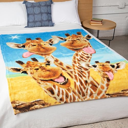 Dawhud Direct Giraffe Fleece Throw Blanket, 50" x 60", Polyester, Animal Print, Multicolor, Unisex, Adult/Kid, Winter, Durable, Camping, Gift
