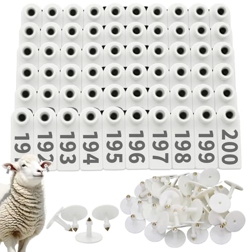 200PCS Livestock Ear Tags for Goat Pig Deer Sheep, White | Number 001-200, Plastic Sheep Ear Tags, Animal Identification Tag - color: White