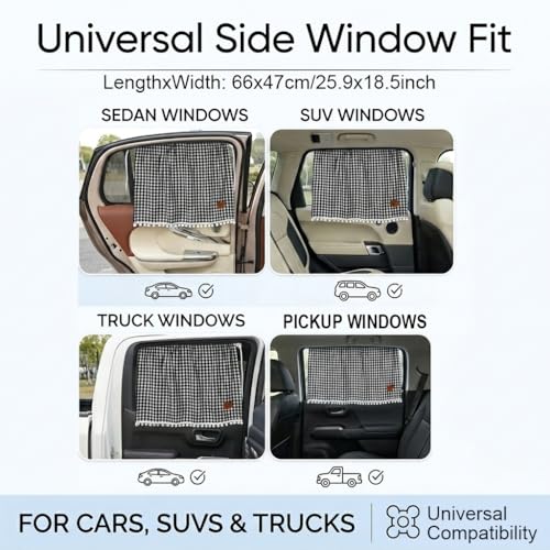 Plaid Car Side Window Curtain Sun Shade of 2,Black - color: Black