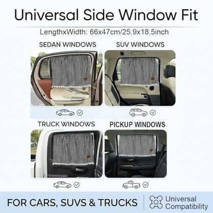 Plaid Car Side Window Curtain Sun Shade of 2,Black - color: Black
