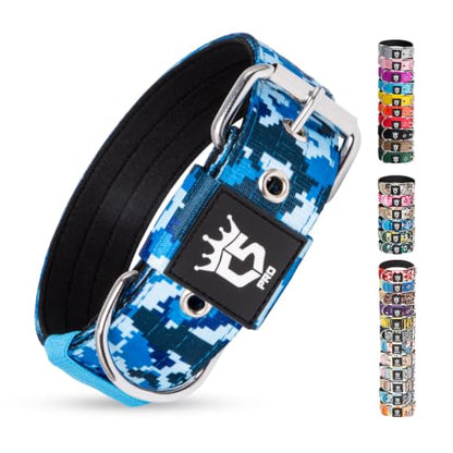 TSPRO Heavy Duty Thick Dog Collar with Metal Buckle for Small Dogs - color: Camo Blue, size: S – Fits Neck 12.6"-15.8"