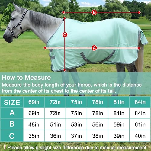 Horse Fly Sheet Lining, Mesh Equine Sheets Fly Rug, UV Protection | Breathable Mesh Fly Sheet for Horse, Equine Summer Sheet, Bug Mosquito FlySheet for Stable, Pasture, Barn (78", Mint Green) - size: 78 Inch