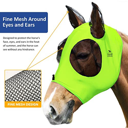 Harrison Howard Super Comfort Stretchy Fly Mask Large Eye Space with UV Protection Soft on Skin with Breathability Fluro Lime M Cob - color: Fluro-Lime, size: Cob (Medium)