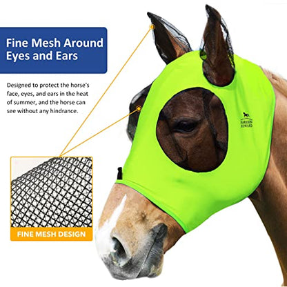 Harrison Howard Super Comfort Stretchy Fly Mask Large Eye Space with UV Protection Soft on Skin with Breathability Fluro Lime Full Size - color: Fluro-Lime, size: Full(Large)