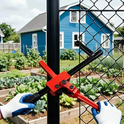 Chain Link Fence Stretcher Tool, Ratcheting Wire Fence Puller for Barbed & Woven Wire, 3"–12" Tension Range, One-Hand Operation with Tilted Base & Secure Hook for Farm, Yard & Field Work