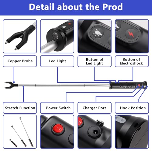 Cattle Prod Livestock w/LED Light Waterproof Rechargeable Extend to 37" RED - color: Red