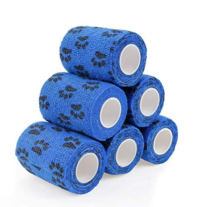AUPCON Vet Wrap Cohesive Bandages Bulk Self Adhesive Bandage Wrap Self Adherent Wrap Non-Woven for Dogs Pet Animals & Ankle Sprains & Swelling (3 Inch Blue Claw) - color: 3 Inch Blue Claw