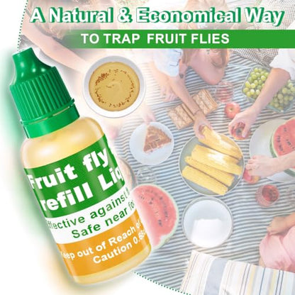 Qualirey 6 Pack Fruit Fly Trap Refill Liquid, 0.68oz Per Bottle (Green) | Liquid Fruit Fly Traps for Indoors, Non Toxic Bait Safe Near Pets, Food and Kids, Lure Refill for Home Kitchen - color: Green