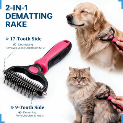 Pet Grooming Comb, Deshedding Dog Brush & Undercoat Rake, Rose Red - color: Rose Red