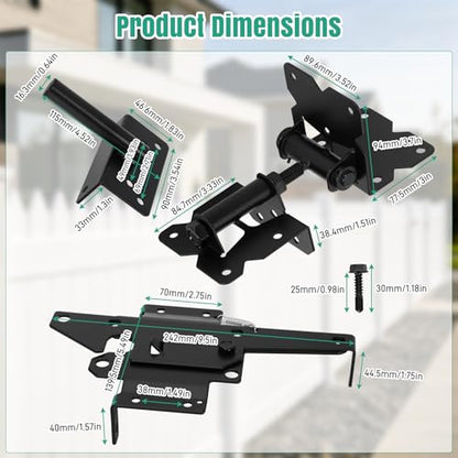 Stainless Steel Self Closing Gate Hinge and Latch Hardware Kit, Heavy Duty Self Locking Gate Hardware for Wood/Vinyl Fence Gate, 4-Pack Kit and 2-Automatic Latch