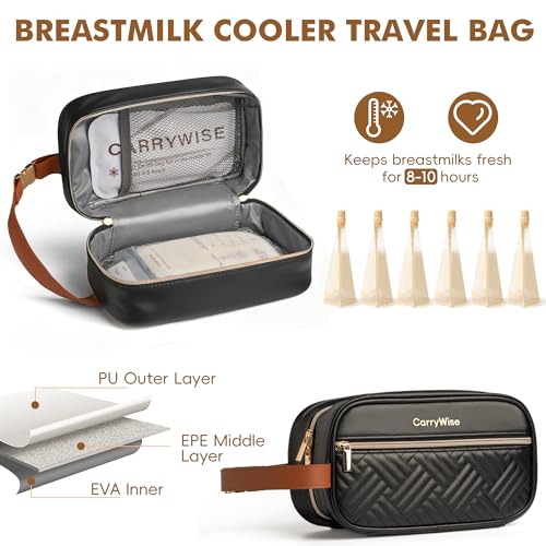 Black Breast Milk Cooler Bag – Large Capacity, Keeps Milk Cold 8+ Hours, Waterproof Insulated Travel Bag with 3 Ice Packs & Buckle Handle for Nursing Moms, Daycare, Travel - color: Black