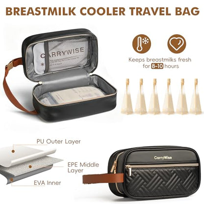 Black Breast Milk Cooler Bag – Large Capacity, Keeps Milk Cold 8+ Hours, Waterproof Insulated Travel Bag with 3 Ice Packs & Buckle Handle for Nursing Moms, Daycare, Travel - color: Black