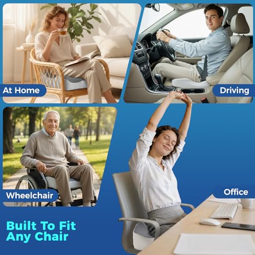 Office Chair Seat Cushion, Adjustable Height Memory Foam Cushion with Coccyx Cutout,Thick Ergonomic Seat Pad for Long Sitting, Tailbone Support for Desk Chair, Washable Cover