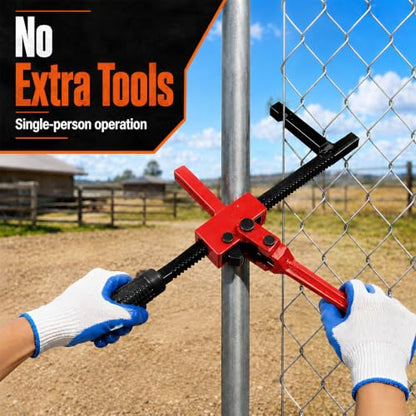 Chain Link Fence Stretcher Tool, Heavy Duty Ratcheting Wire Fence Puller | , 9 Inch Travel, Tilted Base with Deep Groove Hook, Easy One Person Operation for Chain Link Barbed Woven Wire Fence Repair