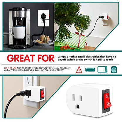 ANKO 4 Pack Grounded Outlet Adapter, Wall Tap with On/Off Switch & LED