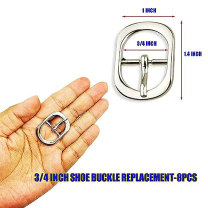 Shoe Buckle Replacement Set 3/4 Inch for Purse Strap Leather Belt, Roller Pin Buckles Single Prong Buckle-8 PCS - color: Silver