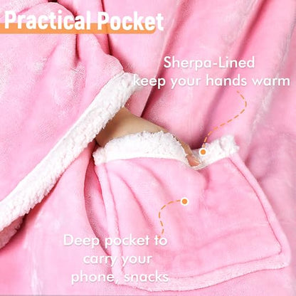 Catalonia Sherpa Wearable Blanket with Sleeves Arms,Super Soft Warm Comfy Large Fleece Plush Sleeved TV Throws Wrap Robe Blanket for Adult Women and Men Pink - color: Pink, size: Standard Pocket