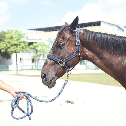 Adjustable Horse Halters - Heavy Duty Nylon Webbing & Hardware, Padded with Anti Chafing Foam-Cushioned on Crown & Nose - color: Dark Blue, size: Full
