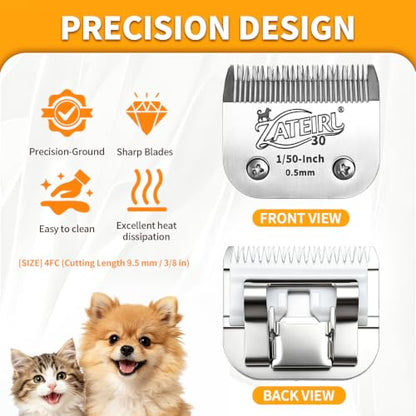 Size 30 Detachable Pet Grooming Clipper Blade with Ceramic Cutter, 0.5mm 1/50 Inch Cut Length, Silver, Compatible with Andis, Oster A5, Wahl KM10, 3 Pack - color: Silver, size: 30# 0.5mm - 3 Pack