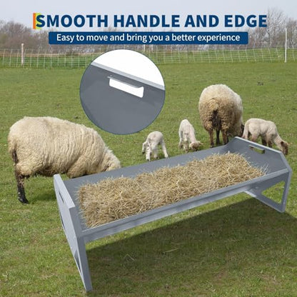 Livestock Feeding Trough,45.13" Feed Trough for 10 Sheep Once,22 Gallon Capacity,Heavy Duty Pig Feeder,Metal Sheep Feeder for Horse Goat Hog Farm Sheds Pen,Silver - color: Silver