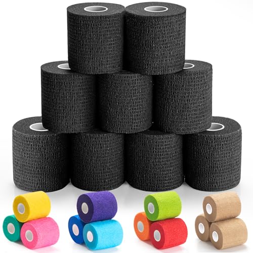 Self Adhesive Bandage Wrap, 2 Inch Elastic Cohesive Athletic Wrap Vet Wrap - color: Black