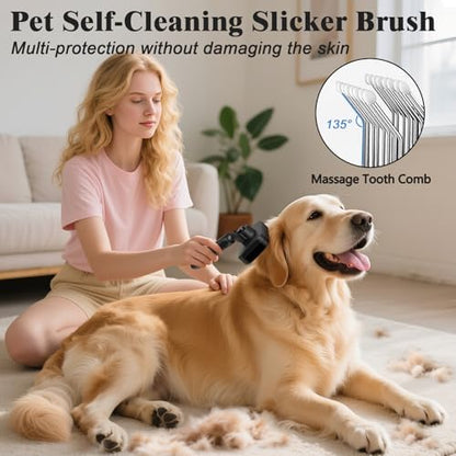 2PCS Self Cleaning Slicker Brush & Dog Comb - Skin Friendly Deshedding Grooming Tool for Dogs, Cats and Small Animals, Professional Deshedding Dematting Tool for Long and Short Haired Pets (Black) - color: Black