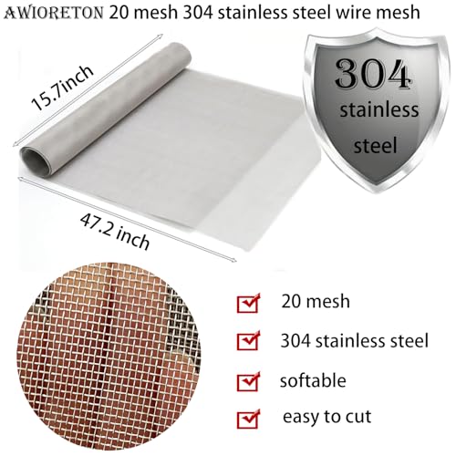 Stainless Steel Wire Mesh Screen,15.7 X 47 in, 20 Mesh Metal Window Screen | Heavy duty rust-resistant mesh — sturdy and easy to cut, for attic vents, filtration, garden, cage, window and DIY 1mm Hole - size: 15.7" x 47"