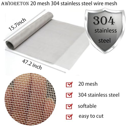 Stainless Steel Wire Mesh Screen,15.7 X 47 in, 20 Mesh Metal Window Screen | Heavy duty rust-resistant mesh — sturdy and easy to cut, for attic vents, filtration, garden, cage, window and DIY 1mm Hole - size: 15.7" x 47"