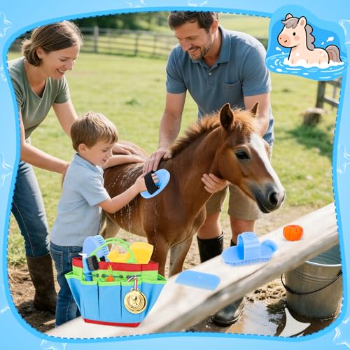 deAO Horse Grooming Brush Kit 12Pcs Horse Tack with Tote Bag,Care Tool,Blue - color: Blue