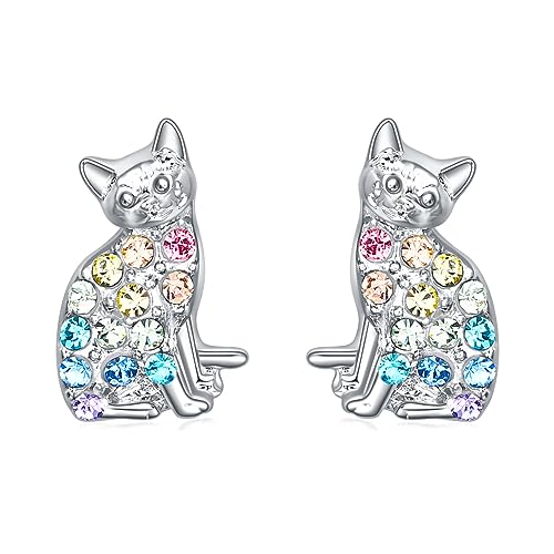Cat Dinosaur Dragon Horse Stud Earrings for Women,Animal Wolf Sloth Fox LLama Butterfly Earrings Gifts Jewelry - color: Stud Kitty Cat