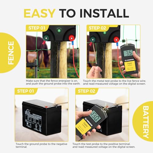 Andmon Versatile Electric Fence Tester, Battery Testing with Large LCD Display, Digital Electric Fence Voltage Tester, Accurate Testing Range 0 to13000V, Portable Design