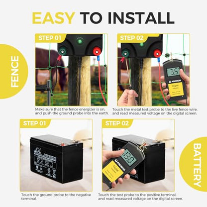 Andmon Versatile Electric Fence Tester, Battery Testing with Large LCD Display, Digital Electric Fence Voltage Tester, Accurate Testing Range 0 to13000V, Portable Design