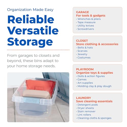 Hefty Hi-Rise Storage Bin with Lid, 18 Quart, Smoke Blue, 8 Pack | Stackable Plastic Container Tote for Home, Office, and Classroom Organization - size: 18 QT - 8 Pack