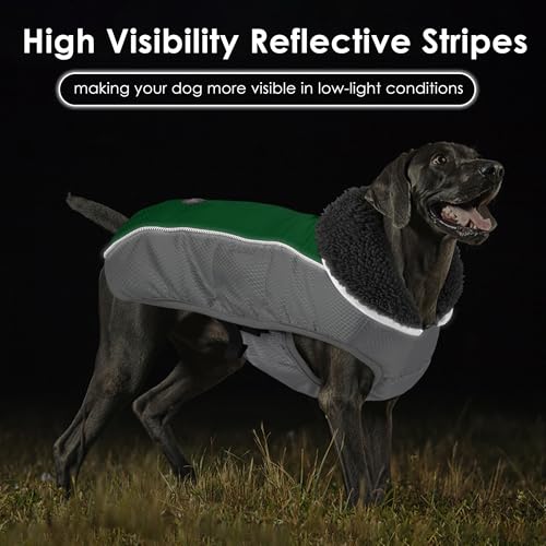 Petglad Dog Coat, Waterproof Ripstop Dog Winter Jacket with Leash Hole, Reflective Adjustable Warm Pet Fleece Snow Sweater for Small Medium Large Dogs - Green, 3XL - color: Green, size: 3XL