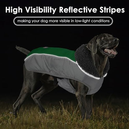 Petglad Dog Coat, Waterproof Ripstop Dog Winter Jacket with Leash Hole, Reflective Adjustable Warm Pet Fleece Snow Sweater for Small Medium Large Dogs - Green, 3XL - color: Green, size: 3XL