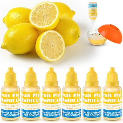 Qualirey 6 Pack Fruit Fly Trap Refill Liquid, 0.68oz Per Bottle,Yellow | Liquid Fruit Fly Traps for Indoors, Non Toxic Bait Safe Near Pets, Food and Kids, Lure Refill for Home Kitchen - color: Yellow