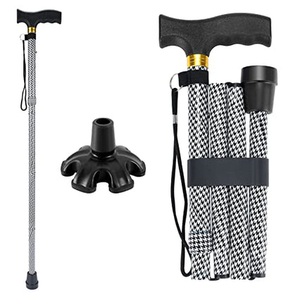 Walking Cane PANZHENG Cane for Man/Woman | Mobility & Daily Living Aids | 5-Level Height Adjustable Walking Stick | Comfortable Plastic T-Handle Portable Walking Stick Folding Cane - color: Cane-Black white