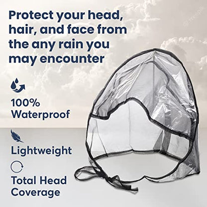 Waterproof Rain Bonnet Hat w Full Cut Visor & Netting for Men/Women (Unisex) - color: Black