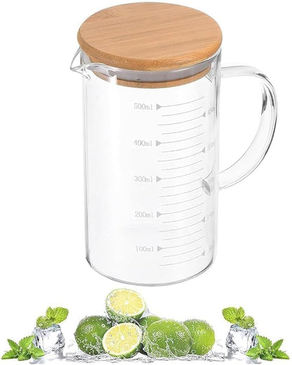 Glass Pitcher with Lid, 6"*3.14" Glass Water Pitcher, 17OZ/500ML Glass Pitchers with Handle and Lid for Tea, Milk, Coffee, Kitchen or Restaurant (1-Pack 500ml(17Oz)) (1-Pack 500ml(17Oz))